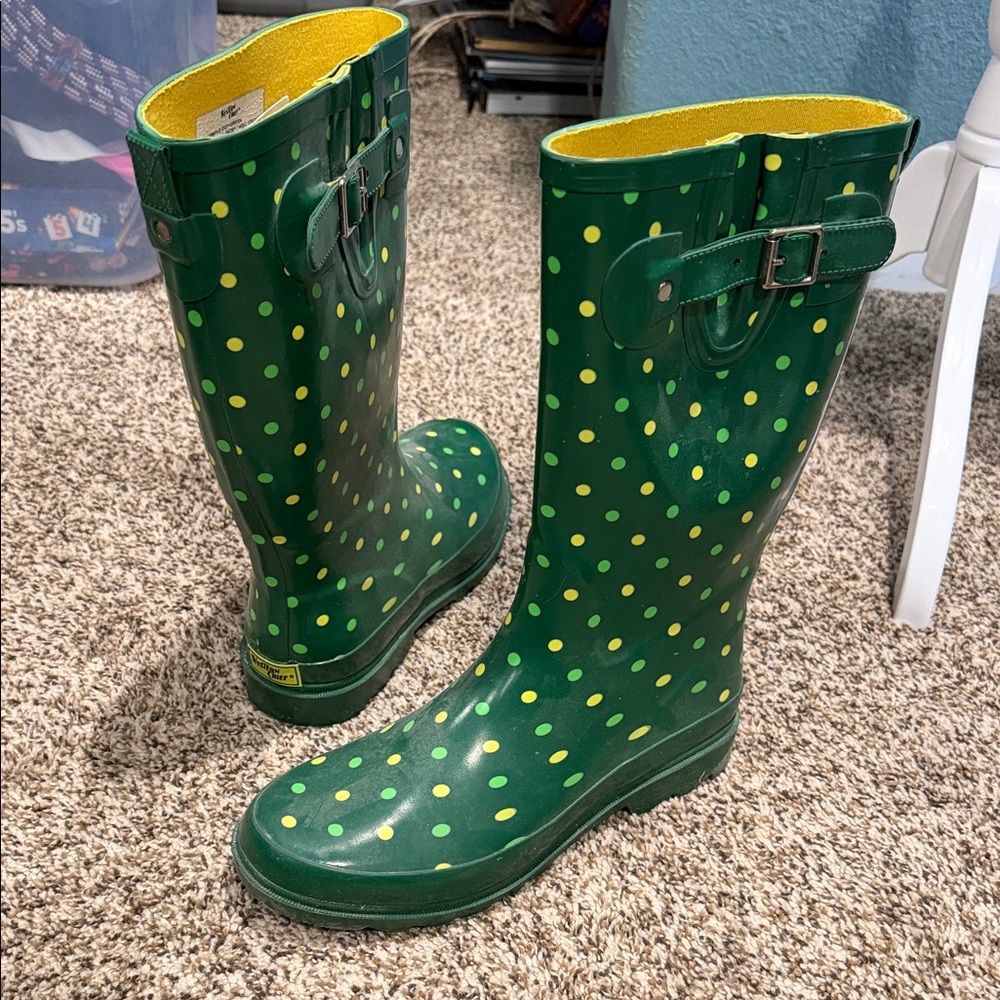 Western Chief Green and Yellow Polka Dot Boots